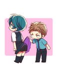  1girl blue_hair brown_hair chibi gekkan_shoujo_nozaki-kun hori_masayuki kashima_yuu lm_0063 lowres reverse_trap sanpaku short_hair shorts shorts_under_skirt skirt skirt_lift 