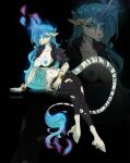 absurd_res anthro black_clothing blue_eyes blue_hair breasts clothing equid equine female gold_(metal) gold_jewelry hair hi_res horn horse jewelry long_hair long_tail mammal mythological_creature mythological_equine mythology nude piercing solo tail teragabba unicorn white_body white_skin