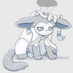 1:1 2023 3_toes alternate_color ambiguous_gender blue_inner_ear bodily_fluids bow_(feature) colored digital_media_(artwork) ear_bow ears_down eeveelution feet feral front_view frown full-length_portrait fur generation_6_pokemon giyu grey_background grey_body grey_ears grey_fur grey_tail head_down hi_res kemono leg_markings looking_at_viewer mammal markings monotone_tail multicolored_body multicolored_ears multicolored_fur neck_bow nintendo pivoted_ears pokemon pokemon_(species) portrait pupils quadruped raincloud ribbons sad simple_background sitting socks_(marking) solo sylveon tail tears toes two_tone_body two_tone_ears two_tone_fur white_body white_fur white_pupils
