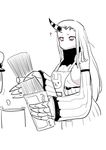  1girl ? admiral_(kantai_collection) claws cooking food greyscale horn kantai_collection mo_(kireinamo) monochrome pasta seaport_hime shinkaisei-kan spaghetti 
