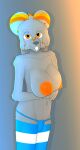 anthro areola blue_clothing blue_legwear blue_thigh_highs blue_thong blue_underwear breasts buckteeth cheek_tuft chinchilla chinchillid clothing facial_tuft fur genital_outline grey_body grey_fur gusta gusty_(gusta) gynomorph hair herm_(lore) hi_res intersex legwear mammal mostly_nude nipples orange_areola orange_eyes orange_nipples orange_stripes pattern_clothing pattern_legwear pattern_thigh_highs rodent solo striped_clothing striped_legwear striped_thigh_highs stripes teeth thigh_highs thong tuft underwear