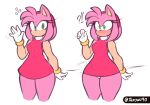 accessory amy_rose anthro blush bracelet clothing dress eulipotyphlan expansion eyelashes female fur gesture gloves green_eyes hair_accessory hairband handwear hedgehog hi_res jewelry mammal panties pink_body pink_fur sega smile solo sonic_the_hedgehog_(series) suprised_eyes suprised_look takynu90 thick_thighs thigh_expansion underwear waving waving_at_viewer wide_hips