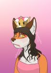  canine clothing crossgender crown dress female fox hair lipstick long_hair looking_at_viewer makeup mammal nintendo red_fox simple_background steven_(villalobossand1) super_crown video_games villalobossand1 yellow_eyes 