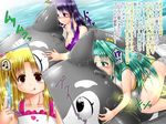  alicia_testarossa beamed_eighth_notes bikini blonde_hair blush breasts clothed_masturbation crotch_rub genzaburoh green_eyes green_hair inflatable_toy inflatable_whale large_breasts lindy_harlaown lyrical_nanoha mahou_shoujo_lyrical_nanoha mahou_shoujo_lyrical_nanoha_strikers masturbation masturbation_through_clothing multiple_girls musical_note open_mouth pool poolside precia_testarossa purple_bikini purple_eyes purple_hair red_eyes riding spoken_musical_note swimsuit text_focus translation_request water yellow_bikini 