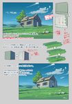  cloud day grass highres house how_to no_humans rock scenery seo_tatsuya sky translation_request tree 