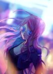  1girl blurry blurry_background crop_top cropped_jacket earrings fish191101756 highres jewelry jewelry_bonney long_hair looking_at_viewer necklace one_piece pink_hair sidelocks smile solo sunglasses 