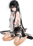  3: black_hair bob_(biyonbiyon) covering covering_breasts front-seamed_legwear full_body kantai_collection long_hair looking_at_viewer lowres official_art seamed_legwear shouhou_(kantai_collection) sitting solo thighhighs torn_clothes transparent_background very_long_hair 