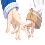  absurdres close-up commentary_request couple fingernails frieren gem hand_focus hetero highres himmel_(sousou_no_frieren) jewelry long_sleeves out_of_frame pinky_swear red_gemstone ring simple_background soralin_t sousou_no_frieren white_background 