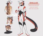 5_fingers aevris anthro biped cheetah dallas_(aevris) english_text eyebrows felid feline female fingers hair mammal model_sheet smile solo tail text tongue tongue_out