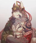  2018 anthro canine fur male mammal muscular muscular_male sadonghao solo temujin tokyo_afterschool_summoners video_games white_fur wolf 