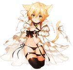  animal_ears anz_(starry) black_legwear blonde_hair blush cat_ears cat_tail dress green_eyes jewelry looking_at_viewer necklace open_clothes open_dress original panties ribbon short_hair side-tie_panties solo tail thigh_strap thighhighs underwear 