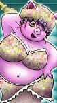 anthro big_breasts bikini breasts clothing domestic_pig female ghost glowing glowing_body hair headgear headwear hi_res humanoid luigi&#039;s_mansion mammal mario_bros miss_petunia naked_dan nintendo one_eye_closed overweight pig_nose pink_body red_hair shower smile solo spirit suid suina sus_(pig) swimwear wink yellow_eyes