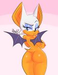 animal_humanoid anthro bat big_breasts blush breasts butt chipxdip digital_media_(artwork) eyelashes female fur hair hi_res humanoid looking_at_viewer makeup mammal nipples nude rouge_the_bat sega simple_background solo sonic_the_hedgehog_(series) tail tan_body thick_thighs