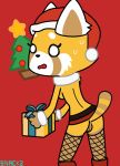  2018 ailurid blush butt christmas clothing female fur gift gift_wrapped hat holidays looking_back mammal nervous pussy red_panda santa_hat simple_background snack2 solo tree 