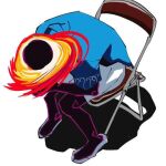  1boy aerovity black_hole blackhole-chan blue_shirt chair colored_skin cosmic_skin english_commentary original personification shadow shirt simple_background sitting slippers solo white_background 