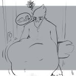 abdominal_bulge after_vore anthro avian belly big_belly bird bulge hi_res hyper hyper_belly male sketch solo thought_bubble topazknight vore