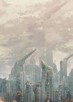  bad_pixiv_id building cannon city cityscape cloud cloudy_sky fire izumi_sai no_humans original scenery sky weapon 