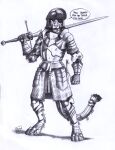 0laffson anthro armor digitigrade eye_patch eyewear felid female headgear helmet hi_res mammal melee_weapon monochrome pantherine solo soulcatcher_(xanderh) sword tiger weapon