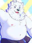 2024 anthro belly bulge canid canine canis clothing domestic_dog fur hi_res kemono lifewonders live_a_hero male mammal moobs navel nipples overweight overweight_male ra_yuworld solo underwear white_body white_fur yohack