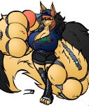 absurd_res anthro big_breasts big_feet breasts canid canine canis feet hi_res huge_breasts huge_feet hyper hyper_breasts hyper_feet jackal mammal mini_giantess mini_gts minigts neoclassical_succubus original_character pawb