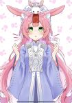  animal_ears ao_nhat_binh commission dreamy_etude green_eyes hair_ornament highres indie_virtual_youtuber kyooami light_blush long_hair looking_up pink_hair rabbit rabbit_background rabbit_ears rabbit_symbol red_eyes star_(symbol) star_hair_ornament vietnamese_clothes vietnamese_dress virtual_youtuber 