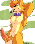anthro balls canid canine canis digital_media_(artwork) domestic_dog erection fizzyjay fur genitals hair hi_res looking_at_viewer male mammal nude penis pinup pose sherlock_hound sherlock_hound_(series) simple_background smile smoke_cloud smoking_pipe solo