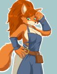 anthro apron asterigos:_curse_of_the_stars blacksmith bodily_fluids breasts canid canine clothing female fox fur hair hi_res mammal orange_body orange_fur ponytail side_boob solo sweat vulcane_(asterigos) wiping_forehead zebra10045