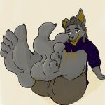 anthro canid canine canis clothing ear_piercing feet foot_fetish foot_focus goldi_(the_g0lden_0ne) hoodie male mammal piercing scar scars_all_over soles solo the_g0lden_0ne topwear underwear wolf