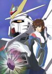  brown_hair gundam gundam_seed gundam_seed_freedom highres kira_yamato mecha mobile_suit_gundam pilot_suit purple_eyes robot strike_freedom_gundam v-fin 