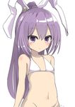  animal_ears bad_id bad_pixiv_id bikini_top blush bottomless bunny_ears flat_chest groin kihuzinz long_hair looking_at_viewer navel purple_eyes purple_hair reisen_udongein_inaba solo touhou white_background younger 