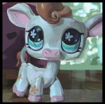 ambiguous_gender big_eyes big_head bovid bovine cattle detailed_background digital_media_(artwork) digital_painting_(artwork) eyelashes feral flower hasbro head_tuft hi_res hooves littlest_pet_shop lps_877 mammal on_model plant snout solo starpaw0007 tail tail_tuft tuft unguligrade white_body