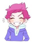  1girl blonde_hair blue_hood blush blush_stickers closed_mouth cyappy1022 happy hood hoodie kumatora looking_at_viewer mother_(game) mother_2 mother_3 pink_eyebrows pink_hair short_hair smile solo 