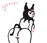 anthro anus areola ass_up big_breasts big_butt breasts butt female genitals kuromi looking_at_viewer looking_back low_res nude onegai_my_melody pussy sanrio solo tail thick_thighs white_body yuccaone