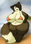 absurd_res anarchoshark annika_(anarchoshark) anthro beach belly big_belly big_breasts bikini bikini_bottom bikini_top breasts canid canine canis claws clothed clothing colored digital_drawing_(artwork) digital_media_(artwork) eye_patch eyewear feet female fox fur hair hi_res huge_breasts huge_hips huge_thighs mammal mature_anthro mature_female navel open_mouth outside overweight overweight_female pawpads paws red_fox sand shaded sky solo solo_focus swimwear tail thick_thighs true_fox water wide_hips