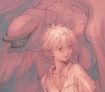  1boy collared_shirt grin highres light_smile looking_to_the_side male_focus mass_production_eva matsuko_(mrimri3) nagisa_kaworu neon_genesis_evangelion red_eyes shirt sketch smile teeth the_end_of_evangelion upper_body white_hair 