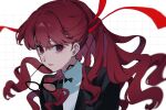  1girl bow glasses hair_ribbon jacket long_hair m0rtalcoil0 persona persona_5 persona_5_the_royal ponytail red_eyes red_hair ribbon school_uniform shuujin_academy_school_uniform solo tears turtleneck upper_body yoshizawa_kasumi 