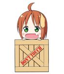 :d ahoge animal_ears box brown_hair dog_ears english fang green_eyes in_box in_container inuarashi looking_at_viewer meiko_(inuarashi) open_mouth original short_hair simple_background smile solo white_background wooden_box 