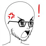 ! 1boy anger_vein angry animification facial_hair glasses greyscale looking_to_the_side male_focus monochrome non-web_source off-topic open_mouth portrait simple_background solo spot_color teeth upper_teeth_only white_background wojak 