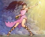  :o bad_id bad_pixiv_id brown_eyes brown_hair circlet dress fire_emblem fire_emblem:_monshou_no_nazo goma_(goma-folio) legs light_rays linda_(fire_emblem) long_hair long_ponytail meteor_shower open_mouth pink_dress pointing ponytail sandals side_slit solo v-shaped_eyebrows very_long_hair 