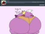 2018 4:3 5_fingers anthro ask_blog athletic_wear batspid2 big_butt biped black_eyes black_nose blonde_hair bottomwear brown_clothing brown_topwear butt butt_focus canid canine clothing crop_top dialogue digital_drawing_(artwork) digital_media_(artwork) english_text eva_(batspid2) exclamation_point eyelashes female fingers flabby_arms flat_colors fox fur gloves_(marking) gym_bottomwear gym_shorts hair huge_butt huge_thighs hyper hyper_butt hyper_hips hyper_thighs ineffective_clothing looking_at_viewer mammal markings mature_anthro mature_female morbidly_obese morbidly_obese_anthro morbidly_obese_female multicolored_body multicolored_fur narrowed_eyes obese obese_anthro obese_female orange_bottomwear orange_clothing overweight overweight_anthro overweight_female pink_background pink_body pink_fur purple_body purple_fur rear_view shirt shorts simple_background smile solo tail tail_markings tail_tuft text thick_thighs topwear tuft white_body white_fur