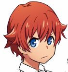  bangs blue_eyes collared_shirt fen_(gunpura) hibiki_yuuta looking_at_viewer male_focus red_hair shirt short_hair solo ssss.gridman wing_collar 