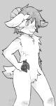 anonymous_artist anthro bovid caprine fur gingerdaniel goat greyscale hair hi_res hooves horn male mammal monochrome simple_background solo tail white_body