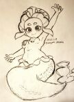  1girl absurdres arm_up armpits blush breasts dated from_below highres looking_at_viewer magood_sdsr0026 mermaid monochrome monster_girl navel ningyo_(youkai_watch) pointy_ears shell shell_bikini sketch smile solo twitter_username youkai_(youkai_watch) youkai_watch 