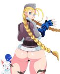  1girl ass blonde_hair blue_eyes cammy_white cat eric_lowery female hat huge_ass looking_at_viewer looking_back simple_background solo sssonic2 street_fighter white_background 