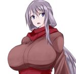  aonalotus bad_id bad_pixiv_id blue_eyes breasts dragon_yukano huge_breasts japanese_clothes long_hair ninja_slayer open_mouth purple_hair red_scarf scarf simple_background solo white_background 
