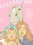  blonde_hair brown_hair gyro_zeppeli horse johnny_joestar jojo_no_kimyou_na_bouken lipstick_mark multiple_boys puckered_lips steel_ball_run tanaka_kaori 