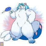 2024 anthro asterozoan blep blue_hair echinoderm fluffy foxenawolf fur generation_7_pokemon hair male marine nintendo pause_(kztxl7) pink_nose pokemon pokemon_(species) primarina solo starfish starfish_(accessory) tongue tongue_out transformation_gun white_body white_fur