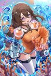  1girl bikini blue_eyes brown_hair coral_reef fish fish_girl highres non-web_source ocean orange_bikini smile soap_bubbles string_of_pearls swimsuit virtual_youtuber water 