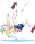  1girl a-king ass green_hair nichijou school_uniform shorts simple_background solo surprised weboshii 
