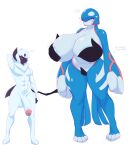 2024 absol areola areola_slip arm_markings balls big_breasts big_hands big_penis black_nose blue_areola blue_body breasts clothed clothing digital_media_(artwork) dullyarts duo female fingers fur generation_3_pokemon genitals glans hair hi_res huge_breasts kyogre larger_female legendary_pokemon male mammal marine markings nintendo nude partially_clothed penis pink_glans pokemon pokemon_(species) pupils red_eyes size_difference smaller_male standing tail text white_body white_fur white_pupils yellow_eyes